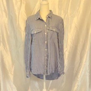 Beachlunchlounge Blue & White Striped Button Down Blouse, Size Medium